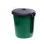 GARBAGE BIN PLASTIC GREEN RIBBED C/W BLACK CLIP ON LID 55L