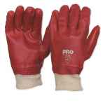 GLOVES PVC RED SINGLE DIP WITH KNITTED WRIST LENGTH 27CMS