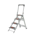 SAFETY STEP 4 STEP ALUMINIUM WITH SAFETY RAIL/WHEELS 0.92M 150KG