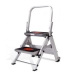 SAFETY STEP 2 STEP ALUMINIUM WITH SAFETY RAIL/WHEELS 0.45M 150KG