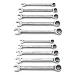 SPANNER SET COMBINATION ROE RATCHET MET/SAE 10 PIECE GEARWRENCH