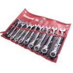 SPANNER SET COMBINATION ROE GEARED REVERSIBLE METRIC 10 PIECE IN WALLET SIDCHROME