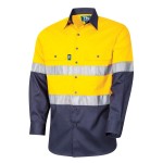 MENS SHIRT 160GSM LIGHTWEIGHT COTTON DRILL L/S 3M REFLECTIVE TAPE H/VENT YELLOW / NAVY DS2166T1
