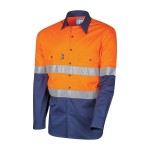 MENS SHIRT 145GSM LIGHTWEIGHT DRILL L/S VENTED TRUVIS REFLECTIVE TAPE ORANGE / NAVY CS2000T3