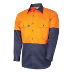 MENS SHIRT 160GSM LIGHTWEIGHT COTTON DRILL L/S H/VENT ORANGE / NAVY DS2166