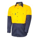 MENS SHIRT 160GSM LIGHTWEIGHT COTTON DRILL L/S H/VENT YELLOW / NAVY DS2166