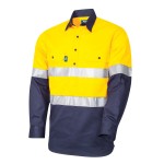 MENS SHIRT 160GSM LIGHTWEIGHT COTTON DRILL L/S CLOSED FRONT H/VENT YELLOW / NAVY DS2164T1