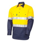 MENS SHIRT 190GSM REGULAR WEIGHT L/S COTTON DRILL 3M TAPE CLOSED FRONT YELLOW / NAVY DS2114T1