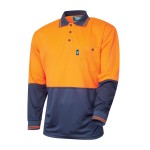 MENS SHIRT POLO HI VIS 145GSM MICROMESH LONG SLEEVE ORANGE / NAVY CS2850