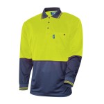 MENS SHIRT POLO HI VIS 145GSM MICROMESH LONG SLEEVE YELLOW / NAVY CS2850