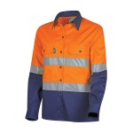 WOMENS SHIRT 145GSM LIGHTWEIGHT DRILL L/S VENTED TRUVIS REFLECTIVE TAPE ORANGE / NAVY CSW2000T3