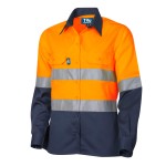 WOMENS SHIRT 160GSM COTTON DRILL L/S 3M REFLECTIVE TAPE H/VENT ORANGE / NAVY DSW2166T1