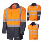 RAIN JACKET 6 IN 1 POLYESTER OXFORD FABRIC LINED TRU REFLECTIVE TAPE ORANGE / NAVY TJ2920T6